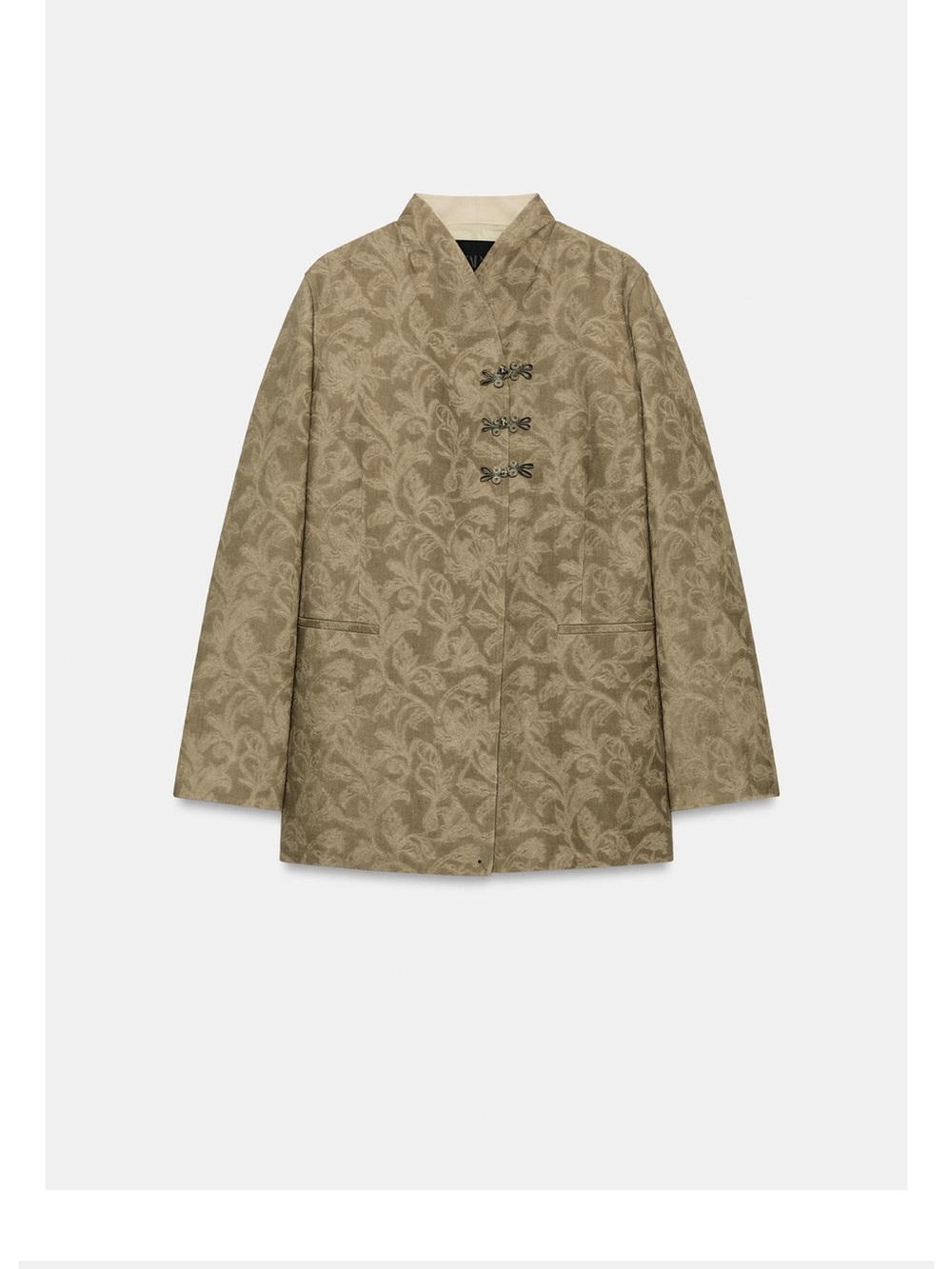 Zara Boho Asian Inspired Open Collar Frog Closure Jacket Floral Tapestry NWT